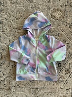 Crewcuts Girls XXS (2-3)Pastel Tie-Dye Zip Hoodie in Lavender, Mint, Pink & Blue